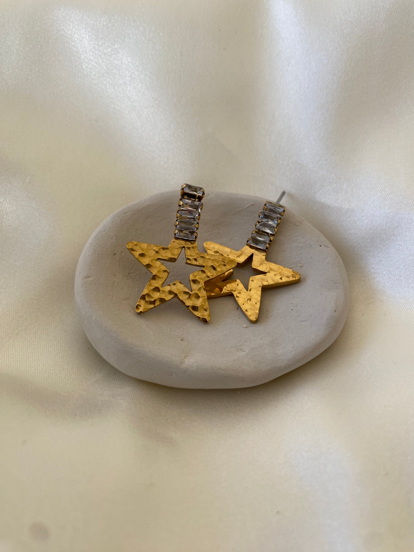 Steel Gold Star Earrings