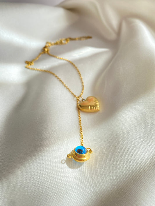 Çelik Gold Mavi Göz Kolye