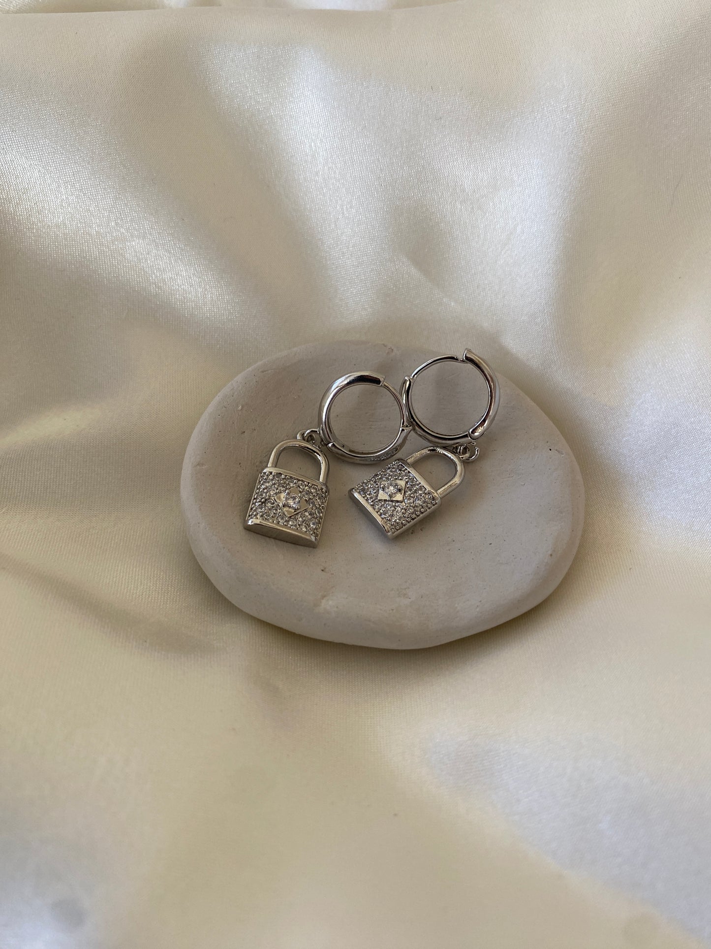Silver Steel Lock Earrings