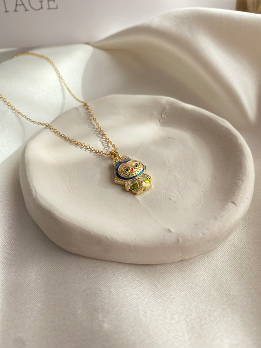 Labubu Blue Glasses Gold Steel Necklace