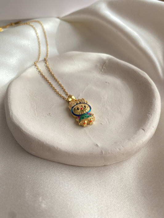 Labubu Blue Green Gold Necklace