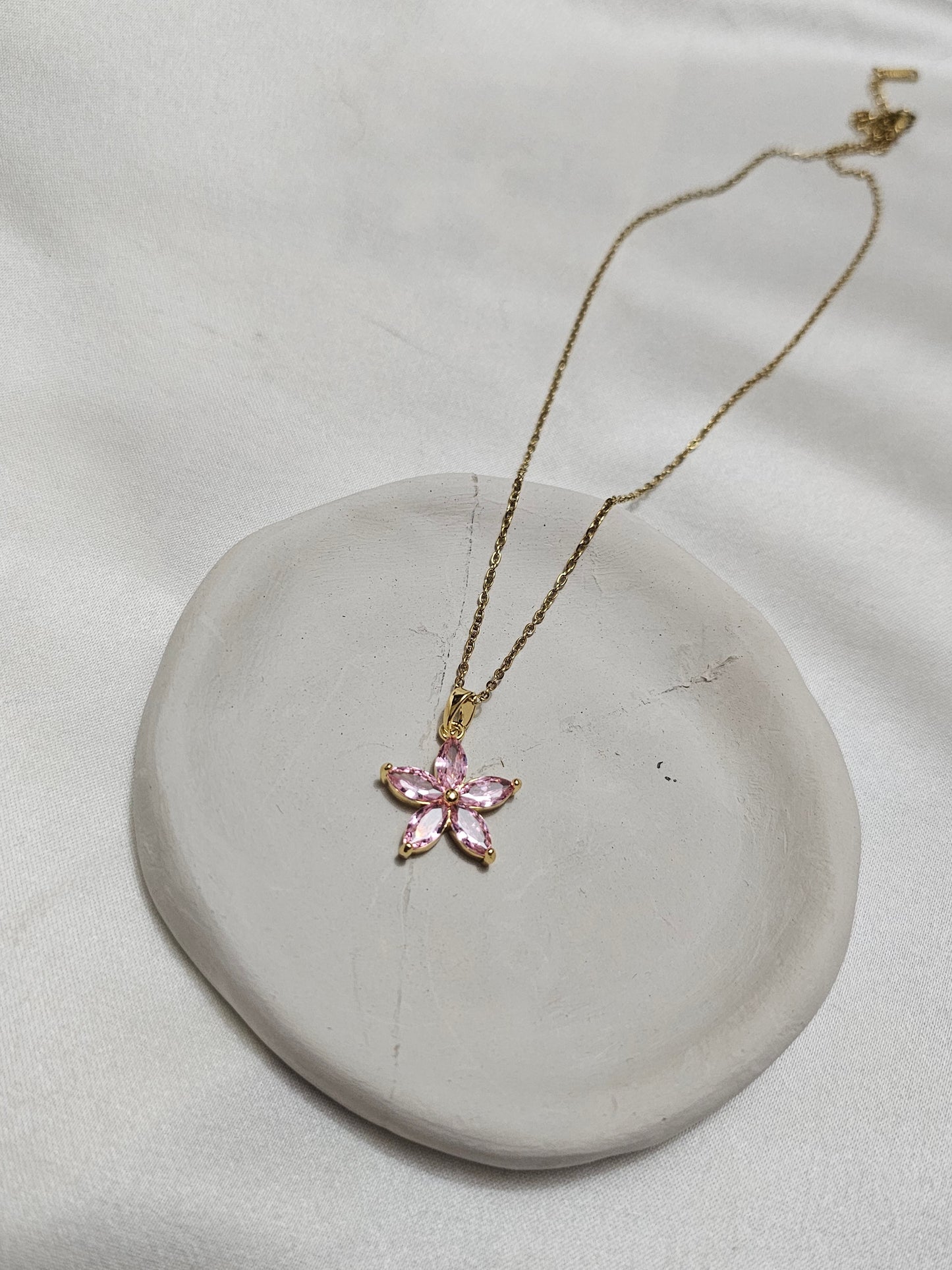 Pink Flower Gold Steel Necklace