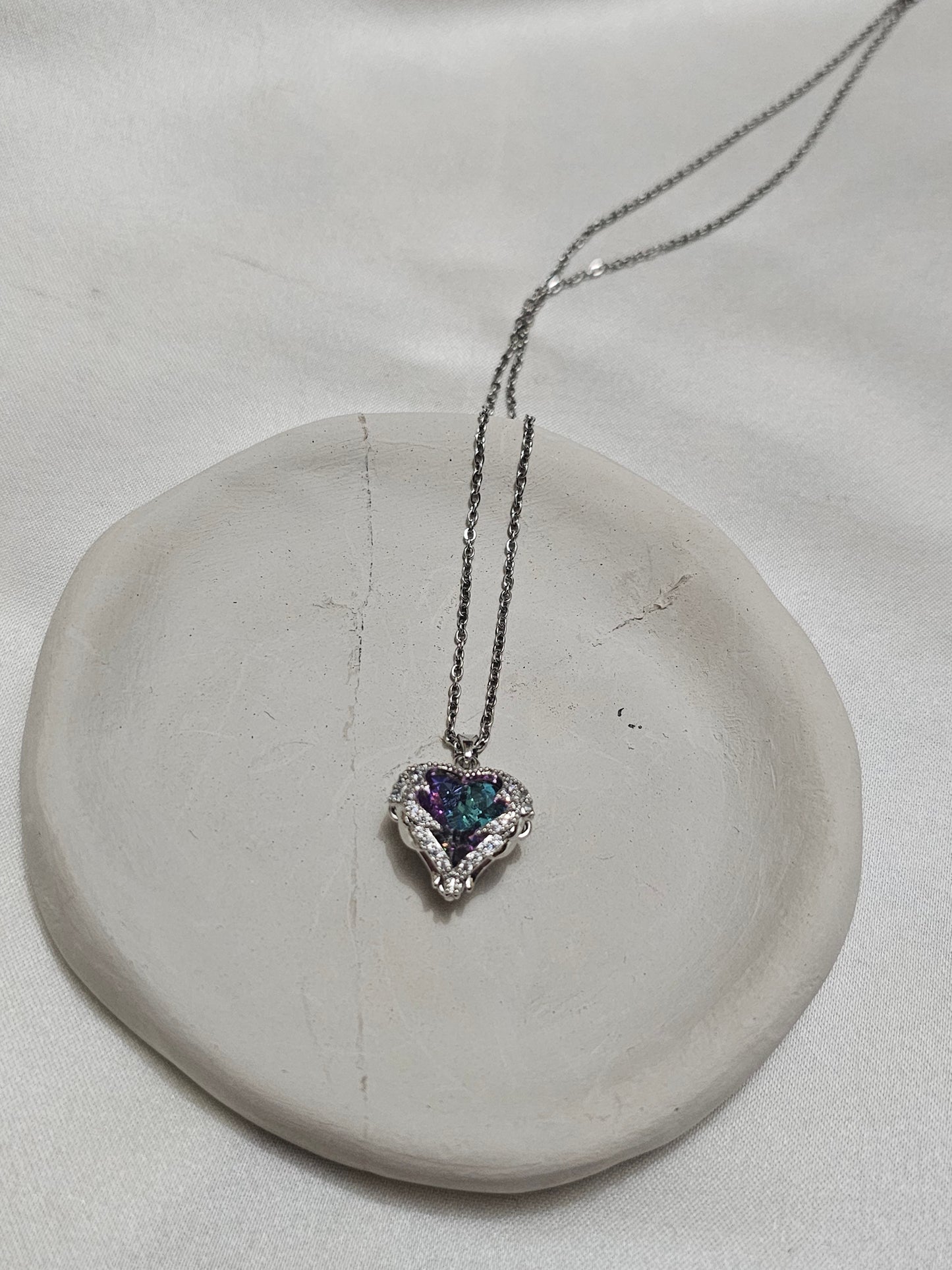 Silver Steel Necklace with Colorful Stones
