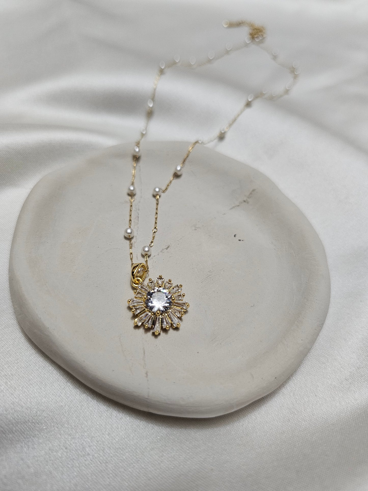 Steel Gold Sun Pearl Necklace