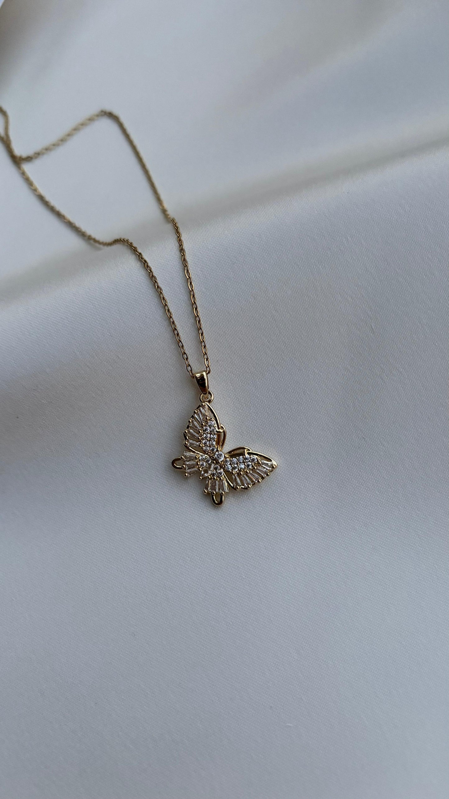 Gold Butterfly Necklace with Lune Stone
