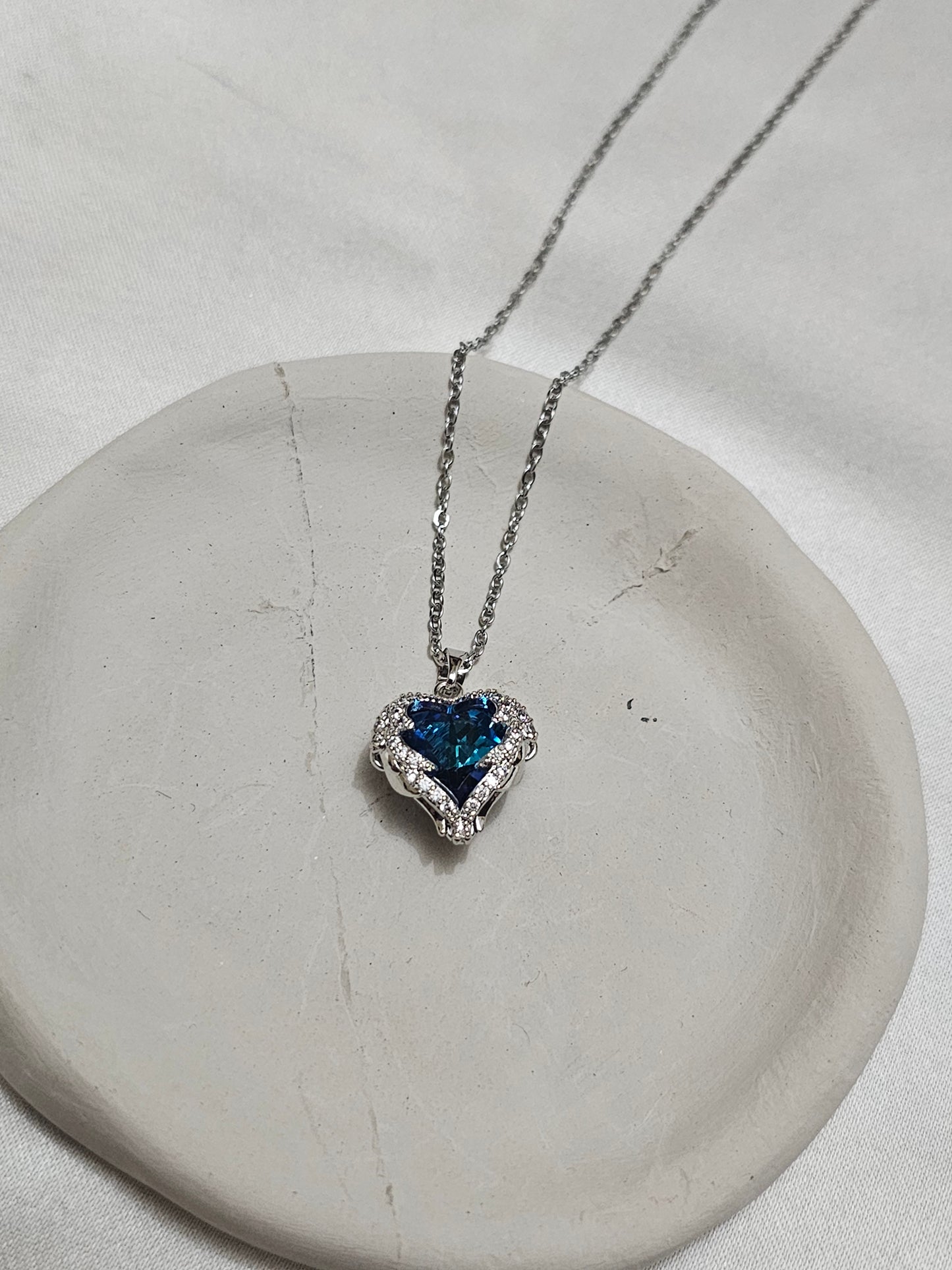 Silver Steel Necklace with Colorful (Blue) Stones