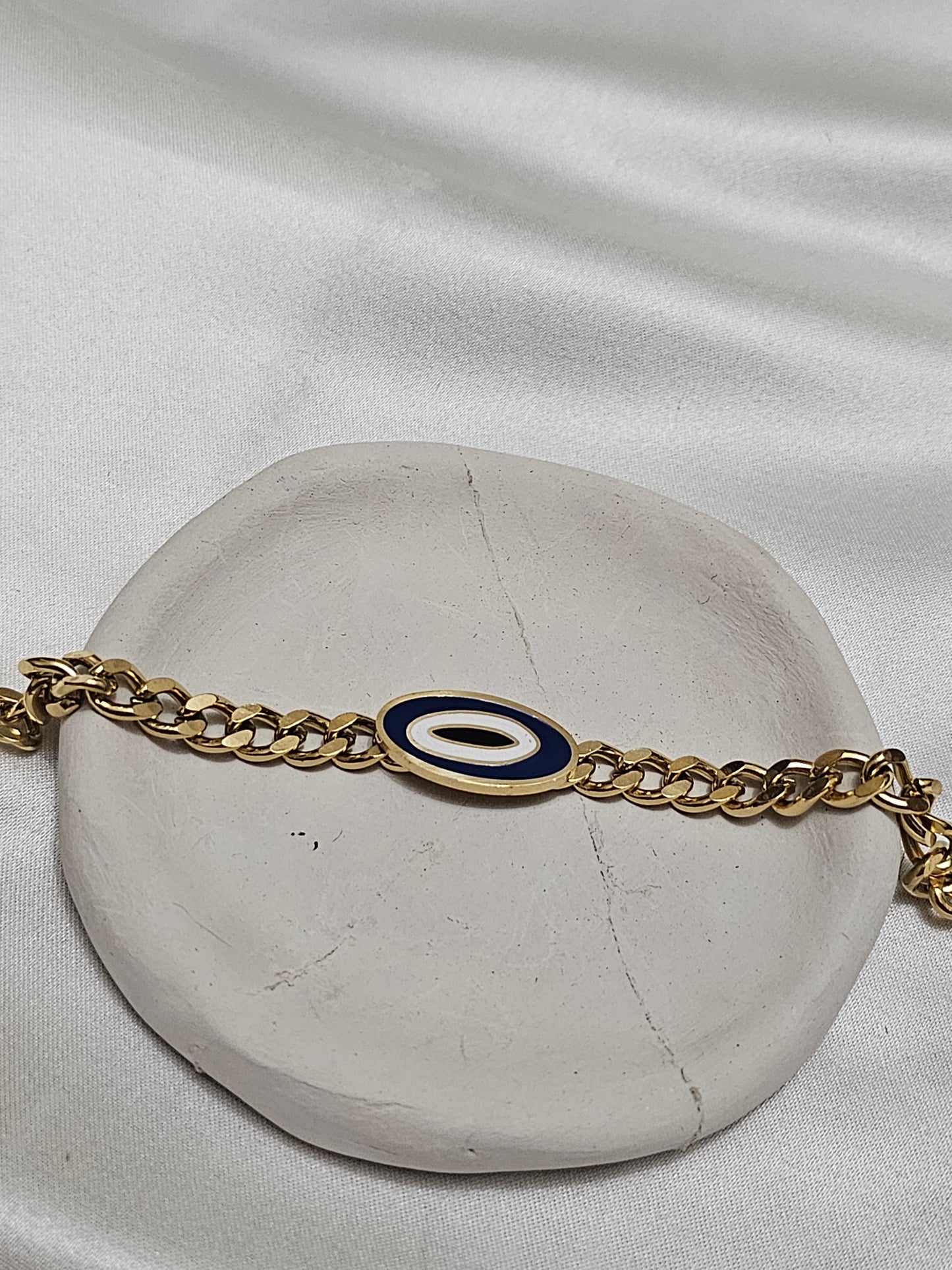 Çelik Nazar Boncuğu Gold Bileklik
