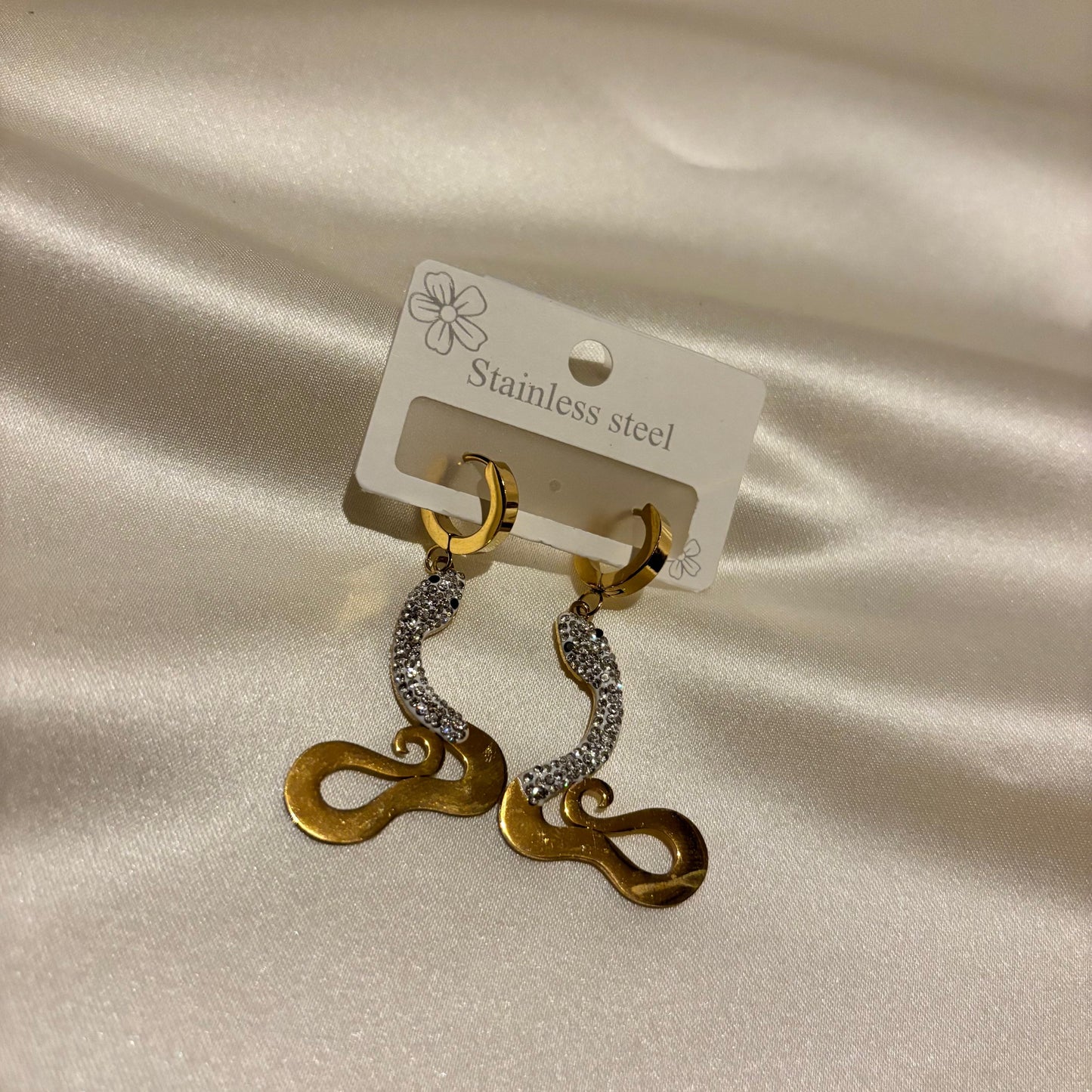 Lune Steel Gold Stone Snake Earring
