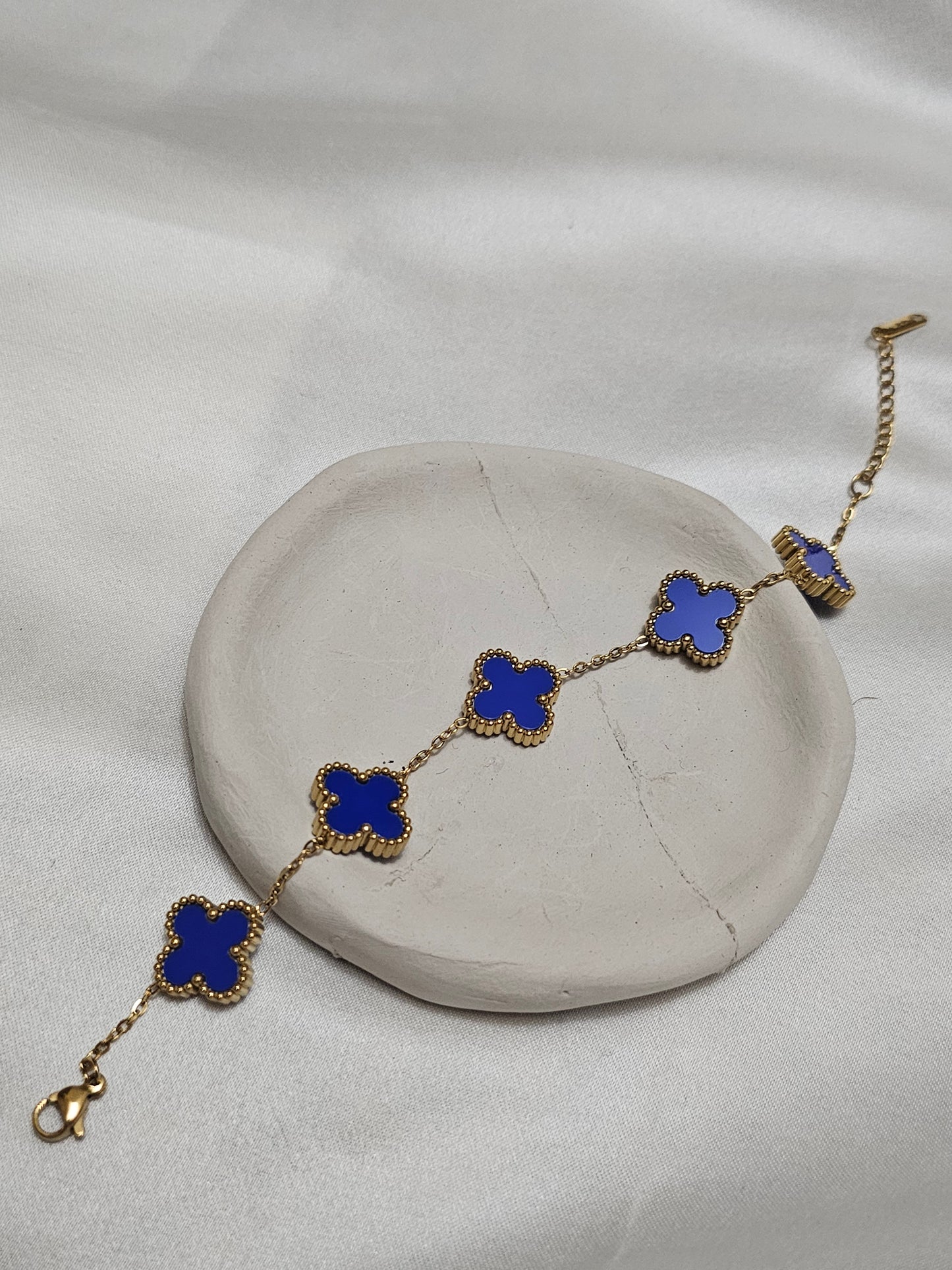 Clover Navy Blue Gold Steel Bracelet