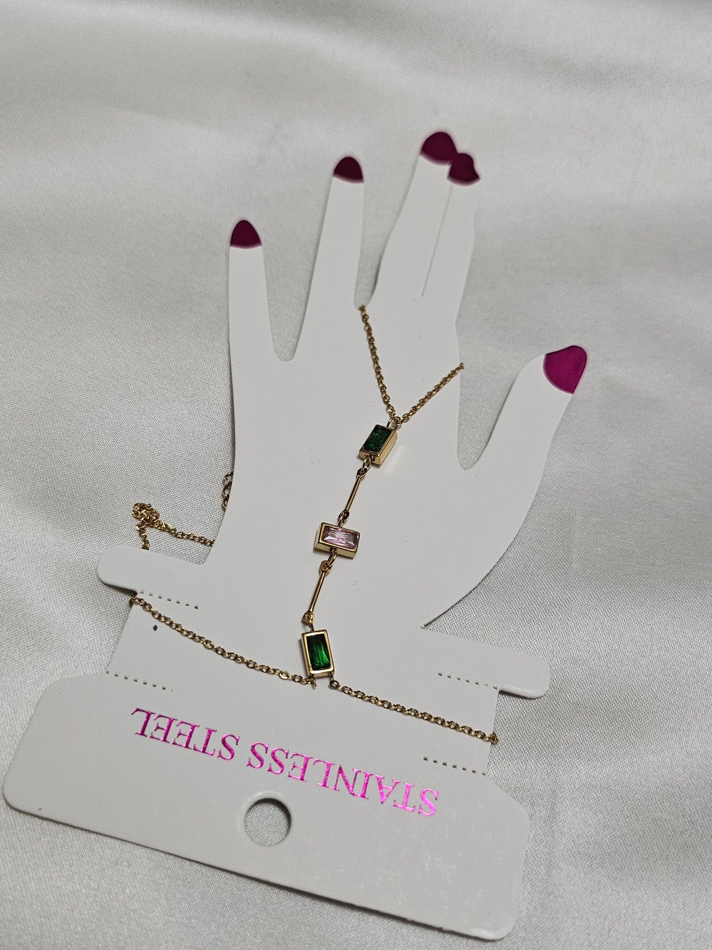 Green & Pink Stone Steel Shahmaran Gold