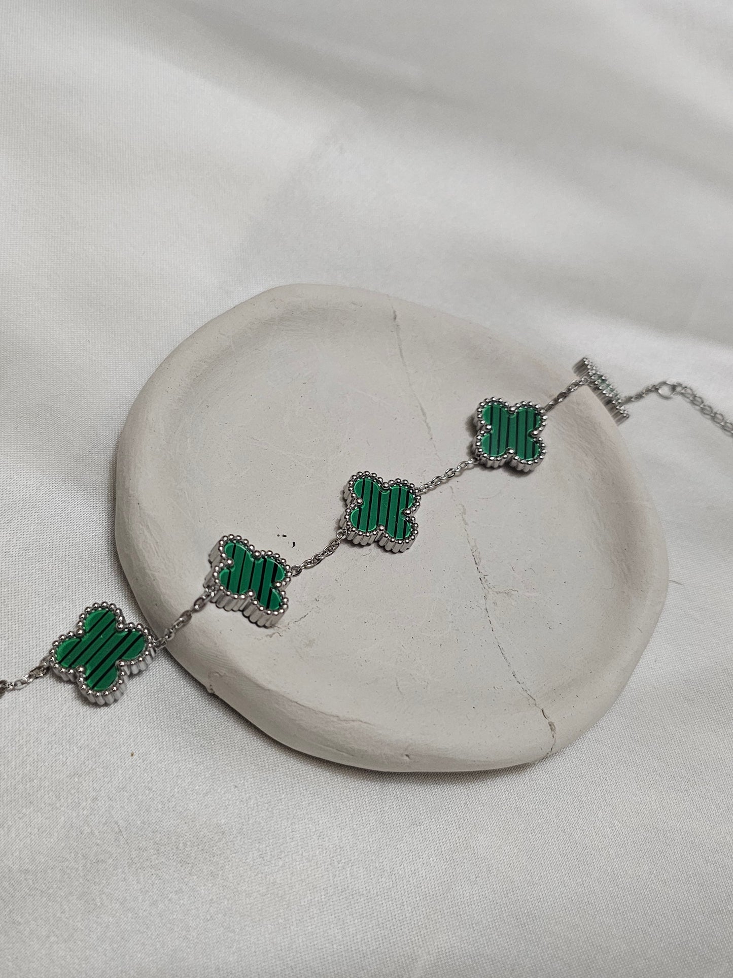 Clover Green Silver Steel Bracelet