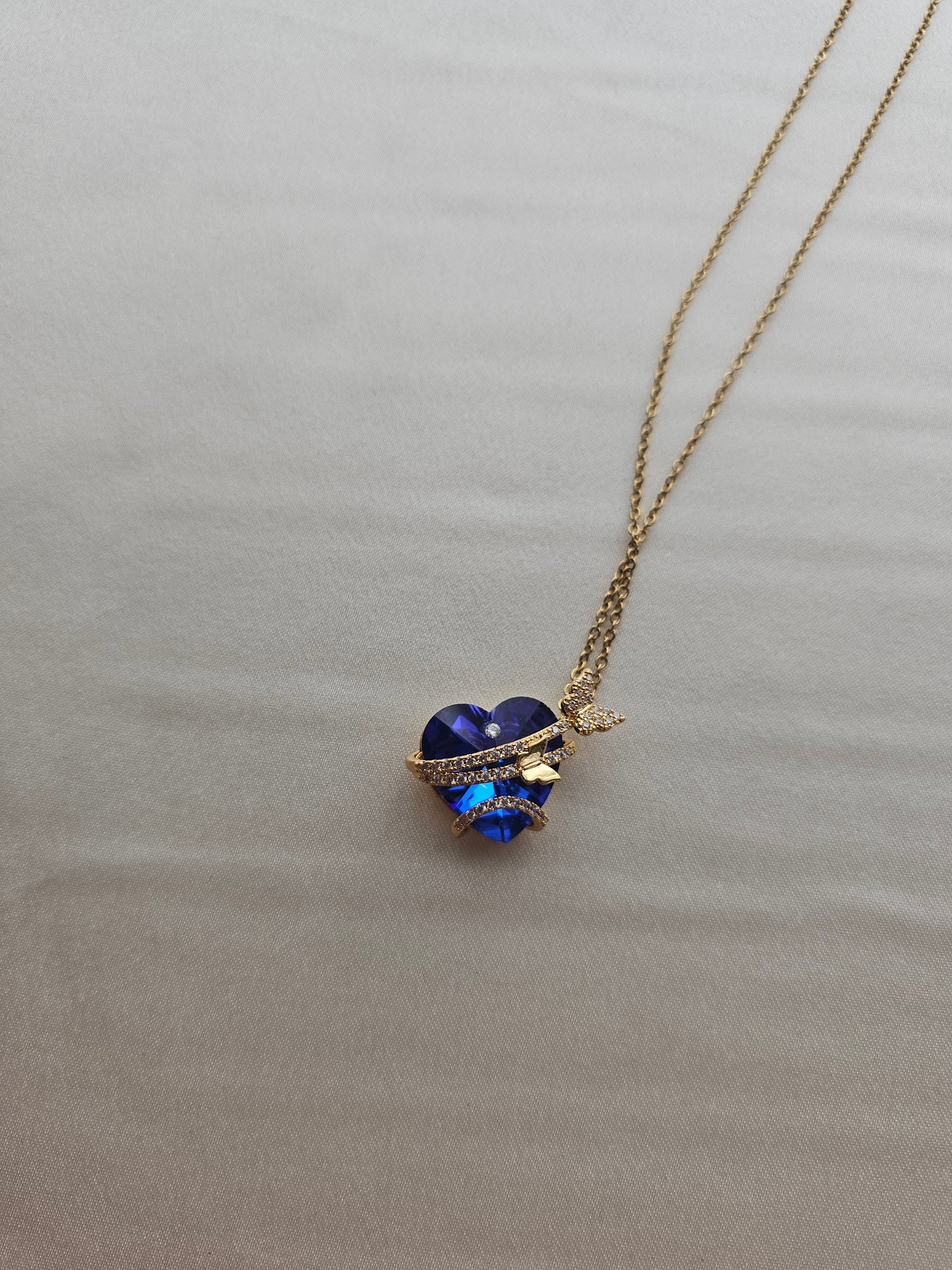 Butterfly Blue Stone Gold Steel Necklace