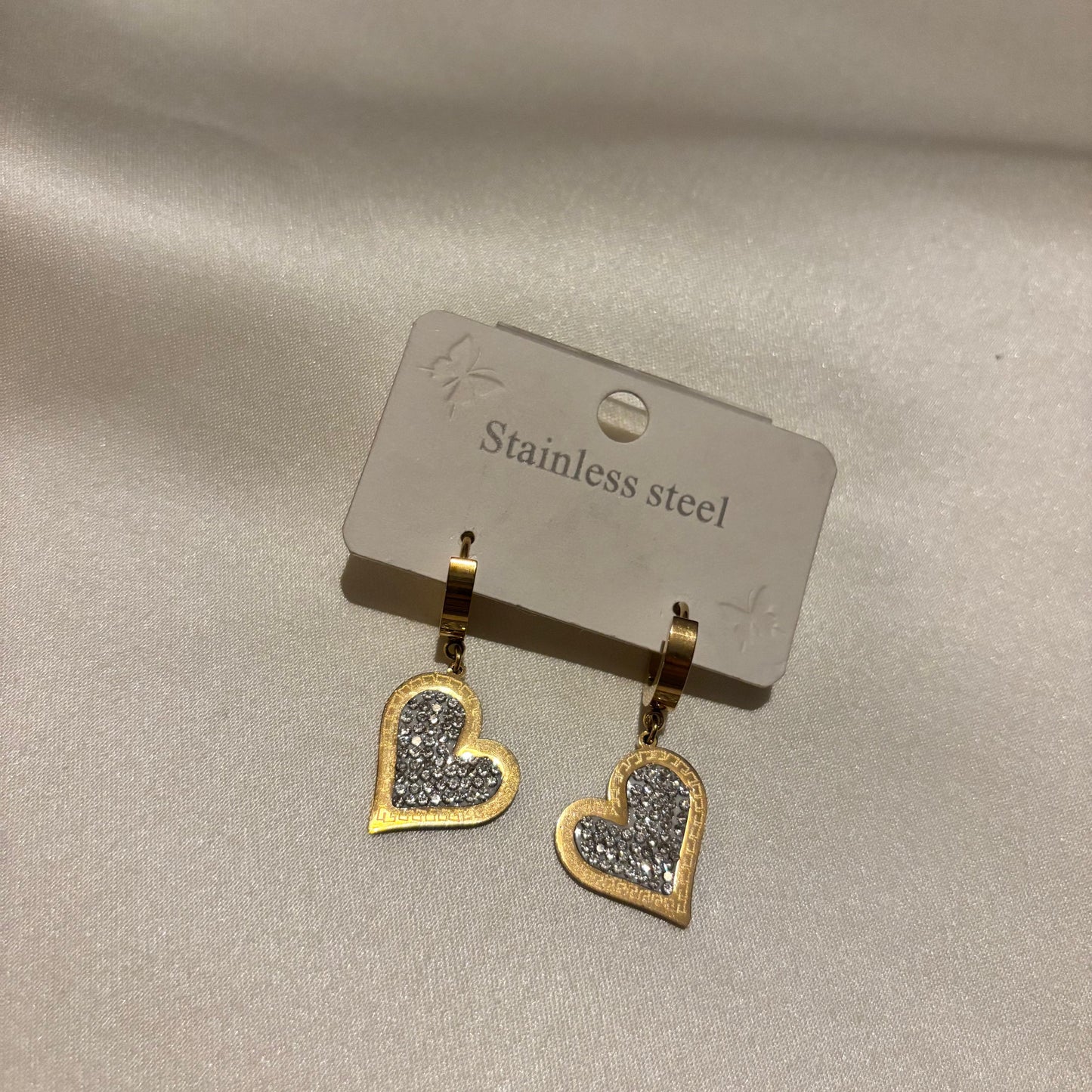 Lune Steel Heart Stone Gold Earrings