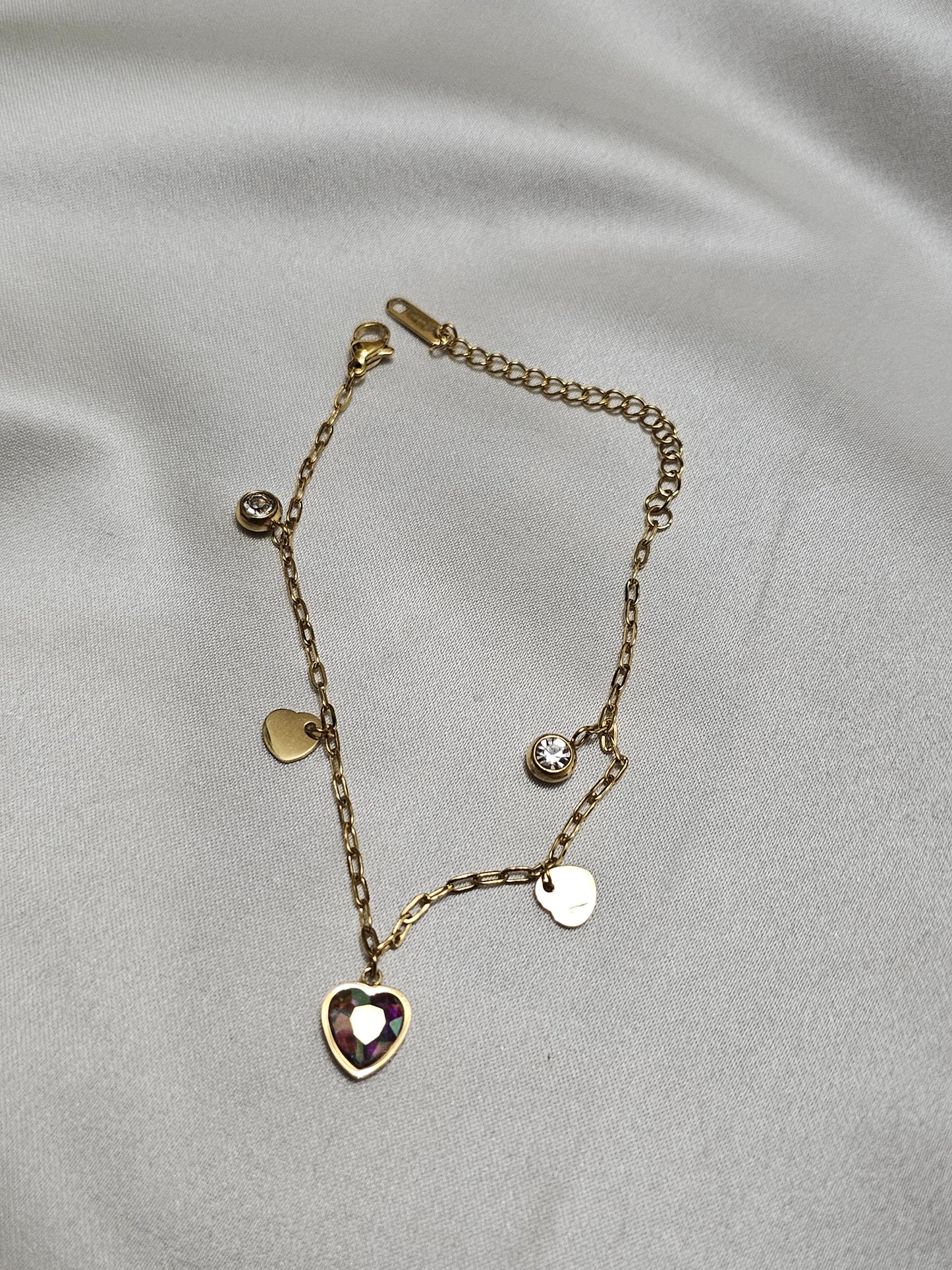 Gold Bracelet Steel with Heart Stone