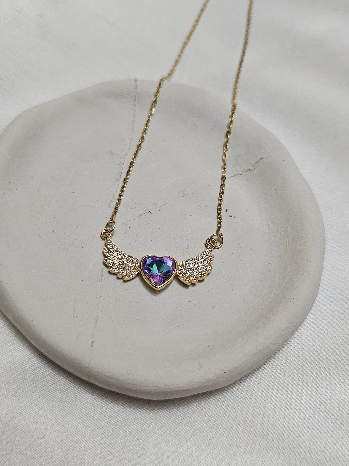 Wing Steel Necklace with Colorful Stones