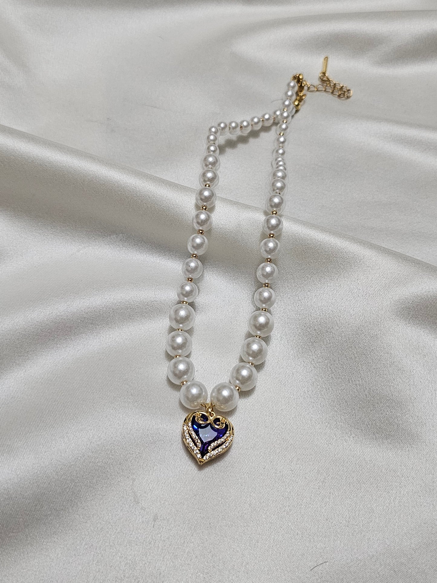 Blue Stone Pearl Necklace Steel