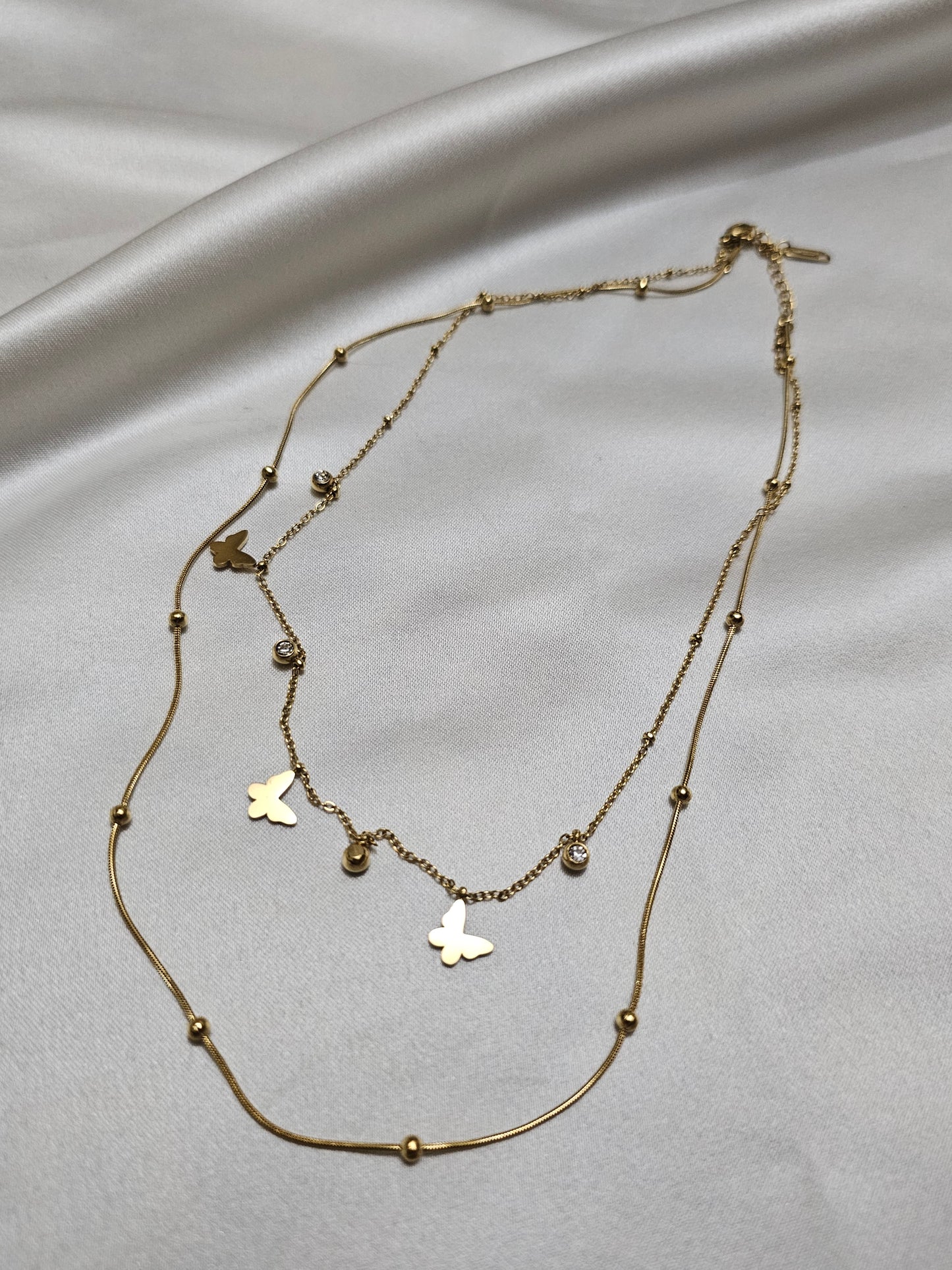 Kelebek Taşlı Gold Kolye