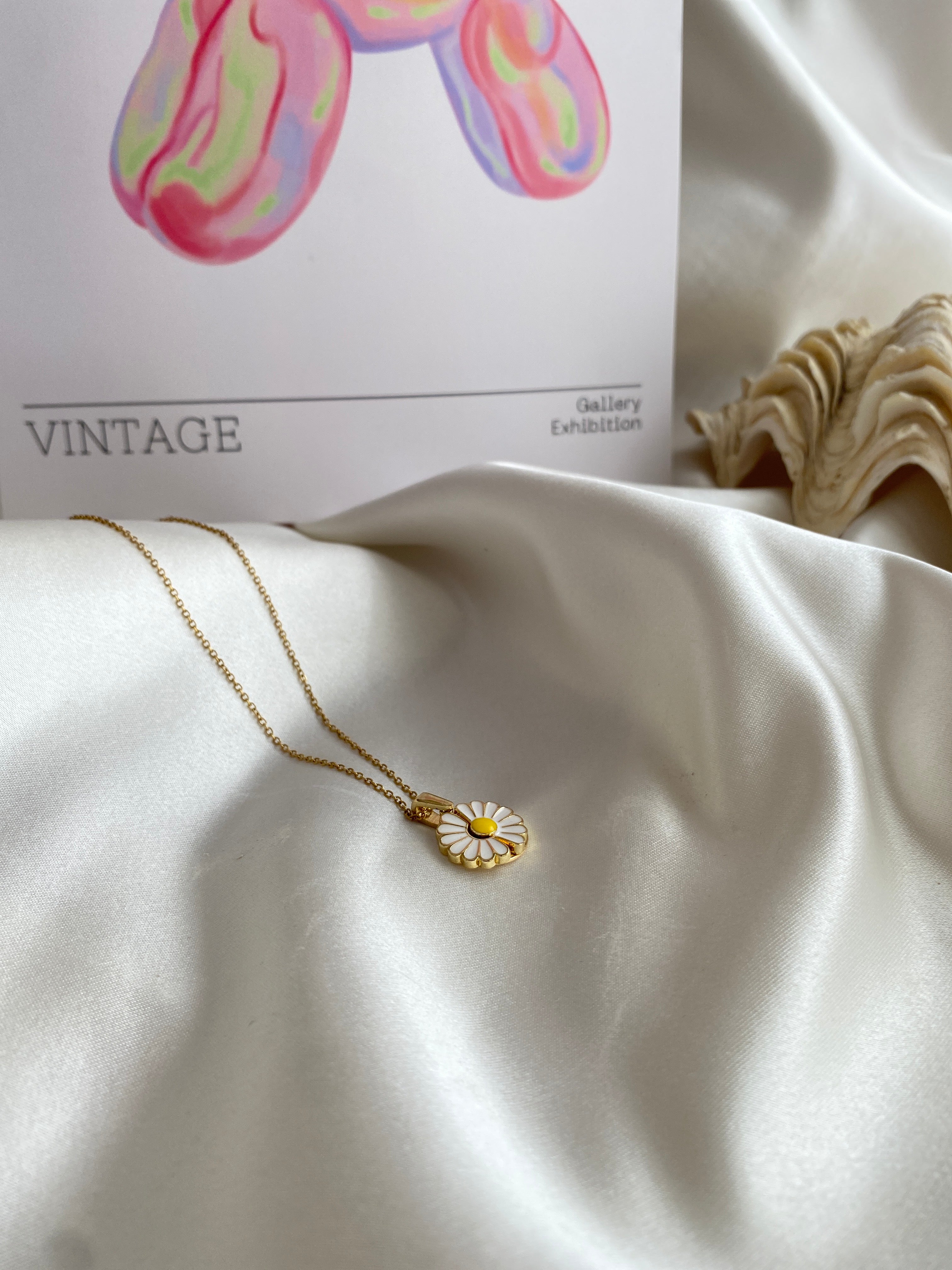 Lune Papatya Gold Çelik Kolye