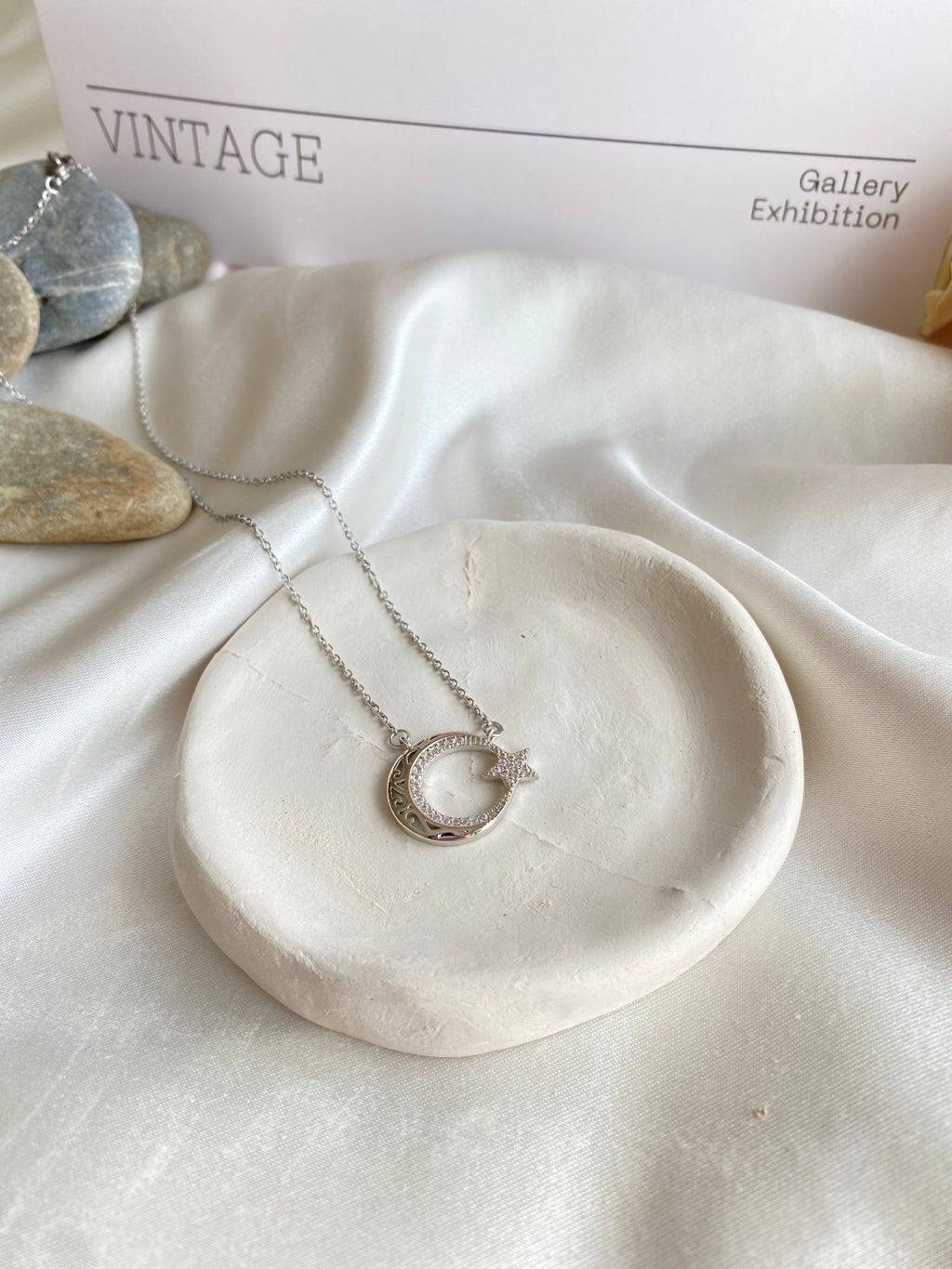 Ay Yıldız Silver Sarmal Taşlı Çelik Kolye