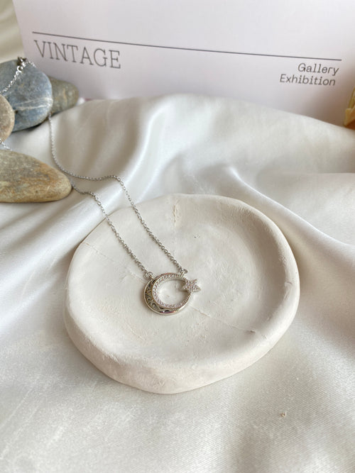 Ay Yıldız Silver Sarmal Taşlı Çelik Kolye