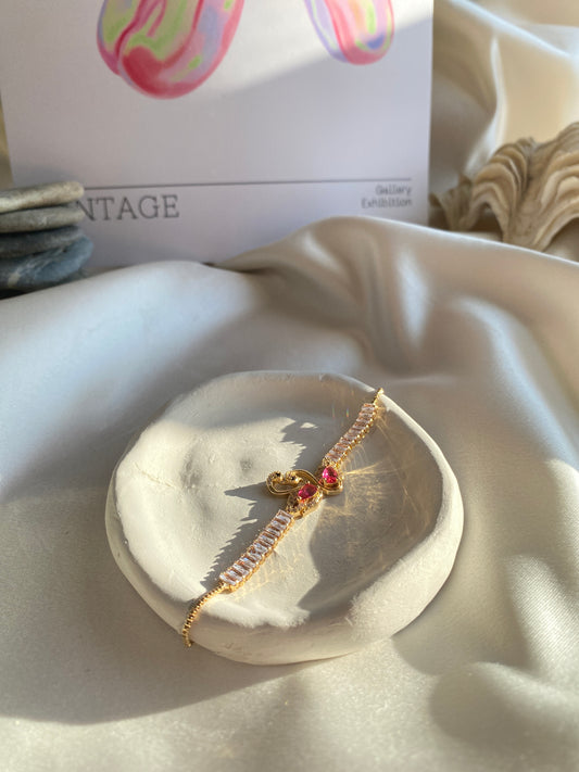 Swan Gold Red Stone Bracelet