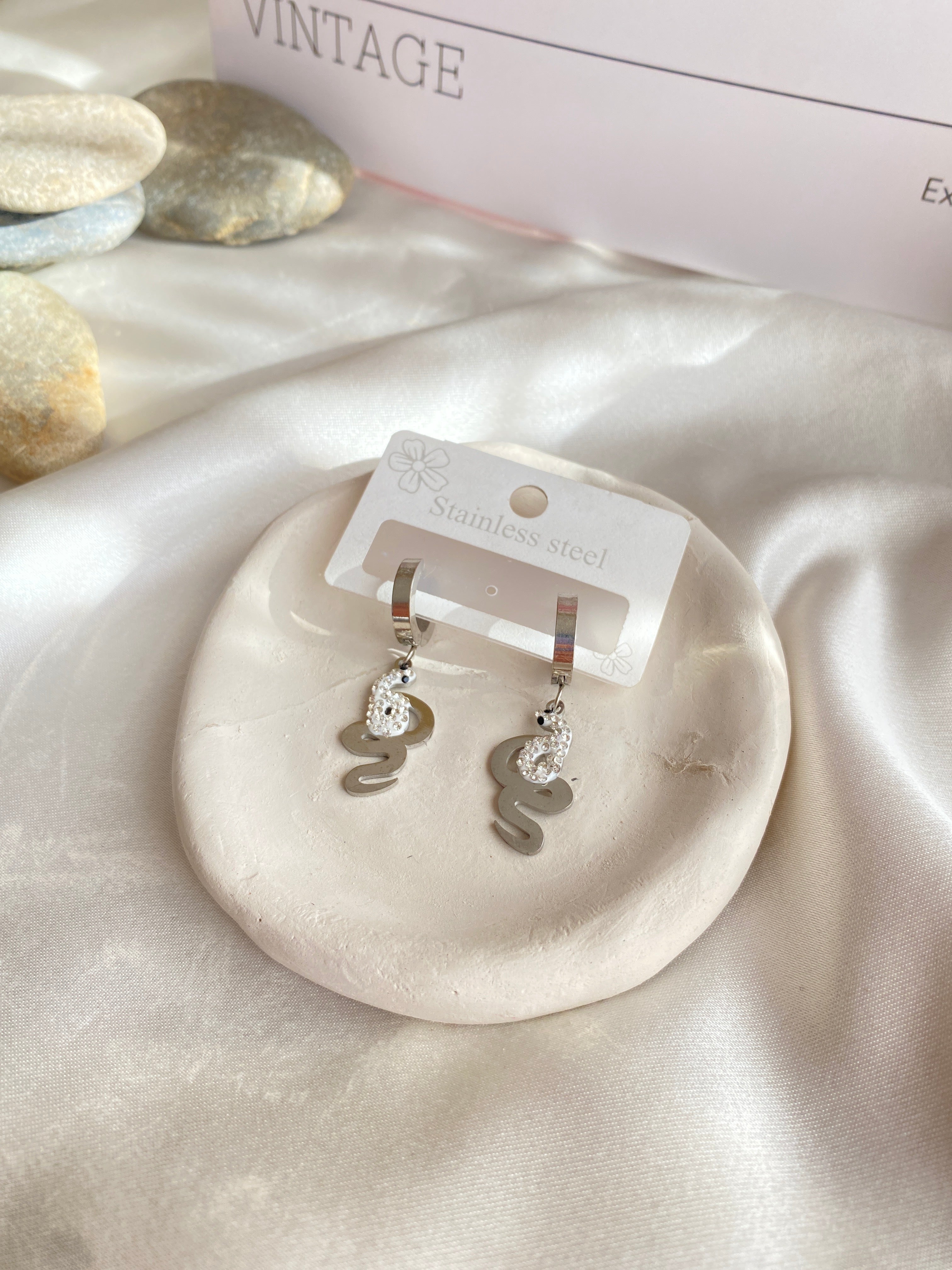 Çelik Silver Yılan Küpe