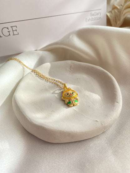 Labubu Turuncu Yeşil Gold Çelik Kolye