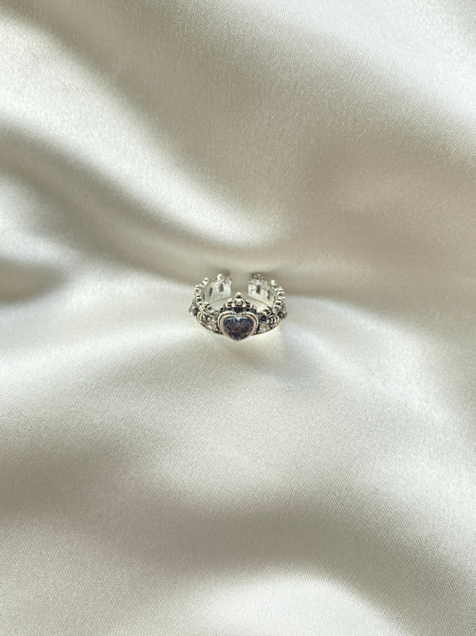 Renkli Taş Kalpli Çelik Yüzük