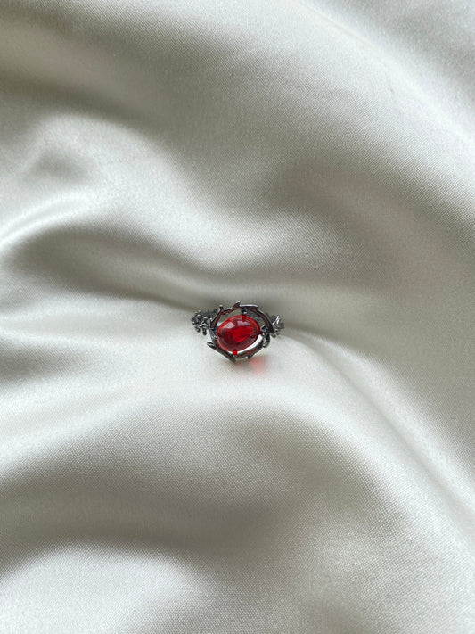 Sarmal Çevreli Kırmızı Taş Çelik Yüzük