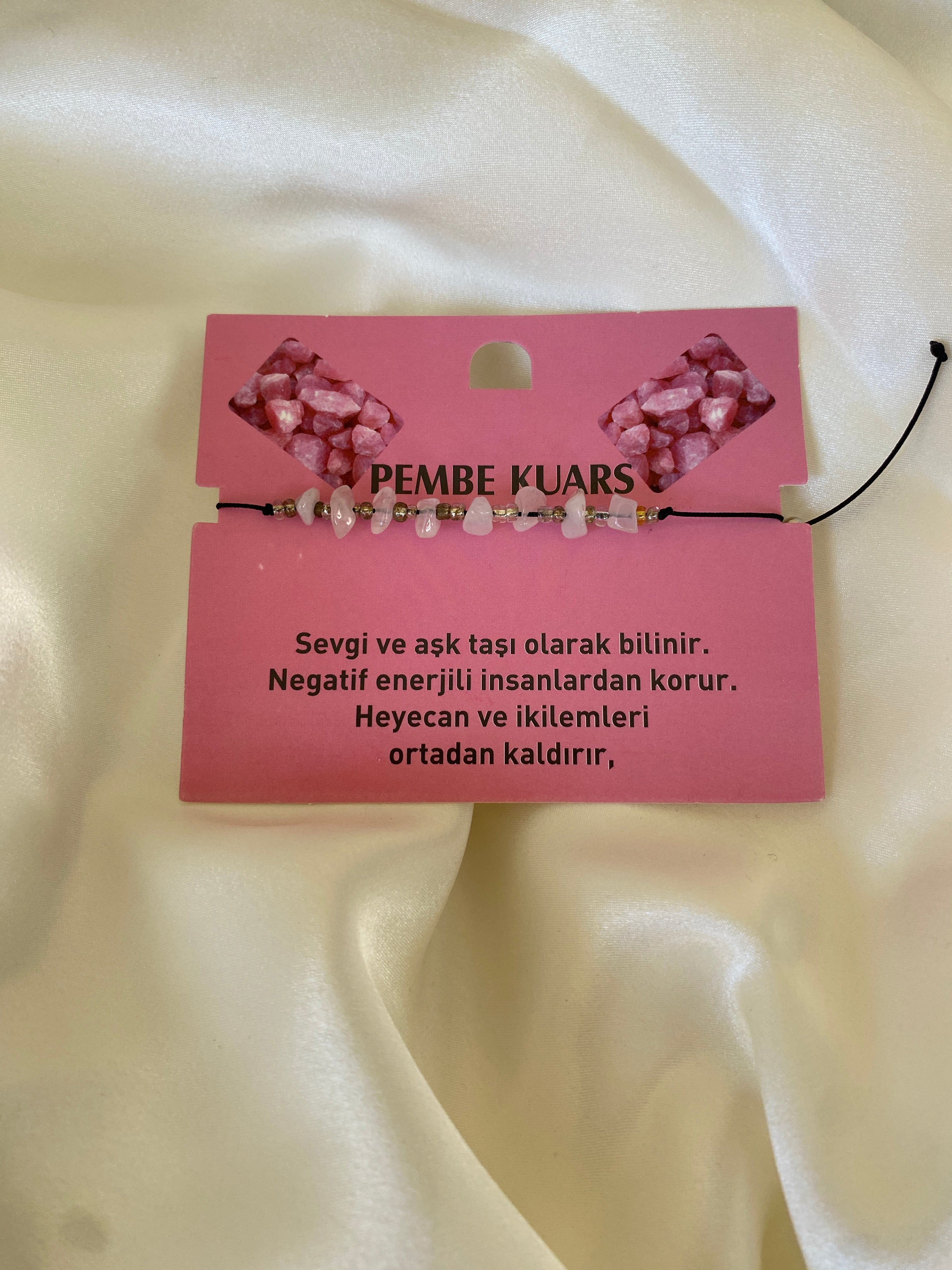 Pembe Kuvars Doğal Taş Bileklik