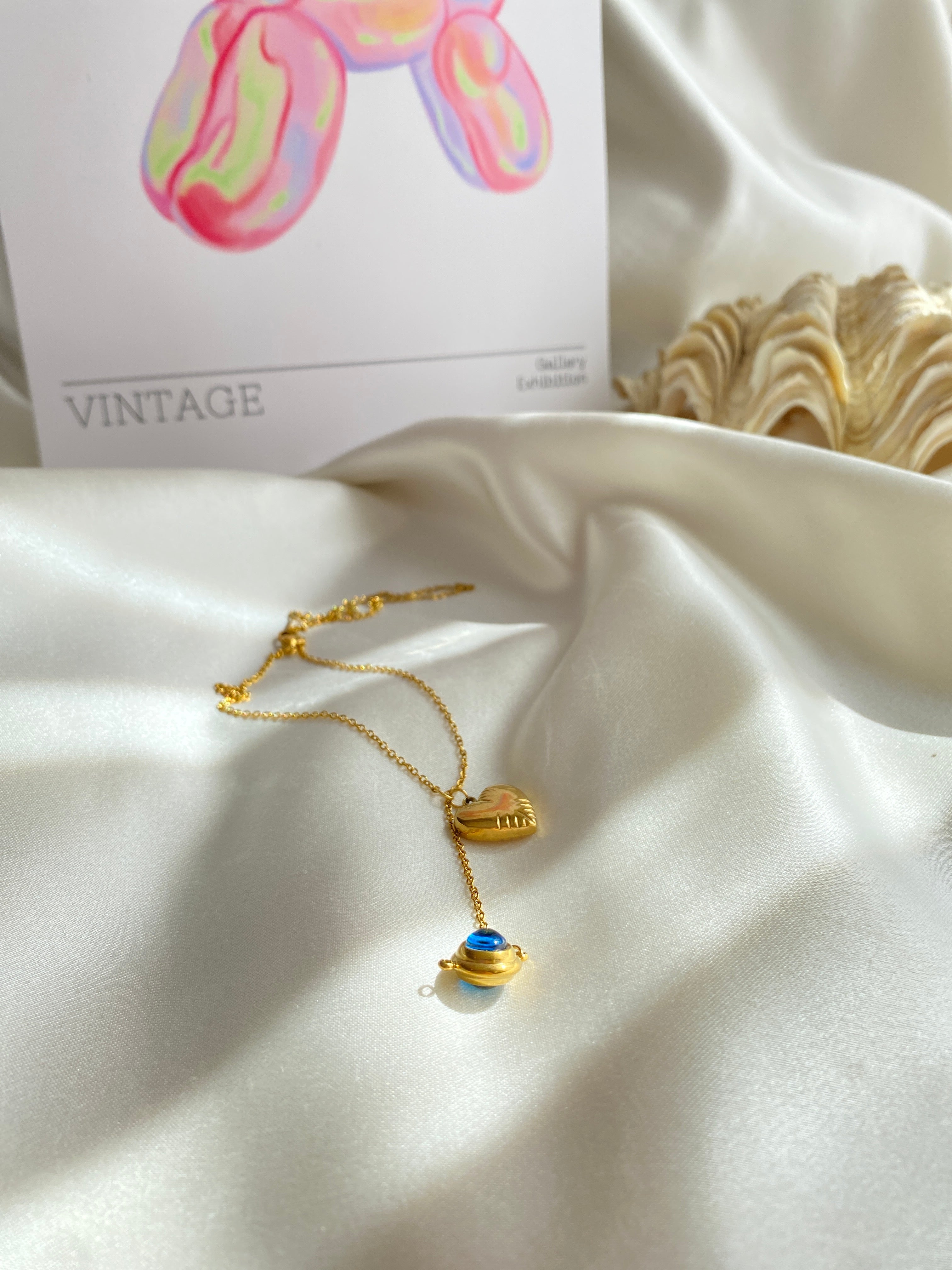 Çelik Gold Mavi Göz Kolye