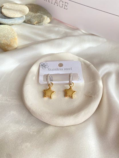 Yıldızlı Çelik Gold Küpe