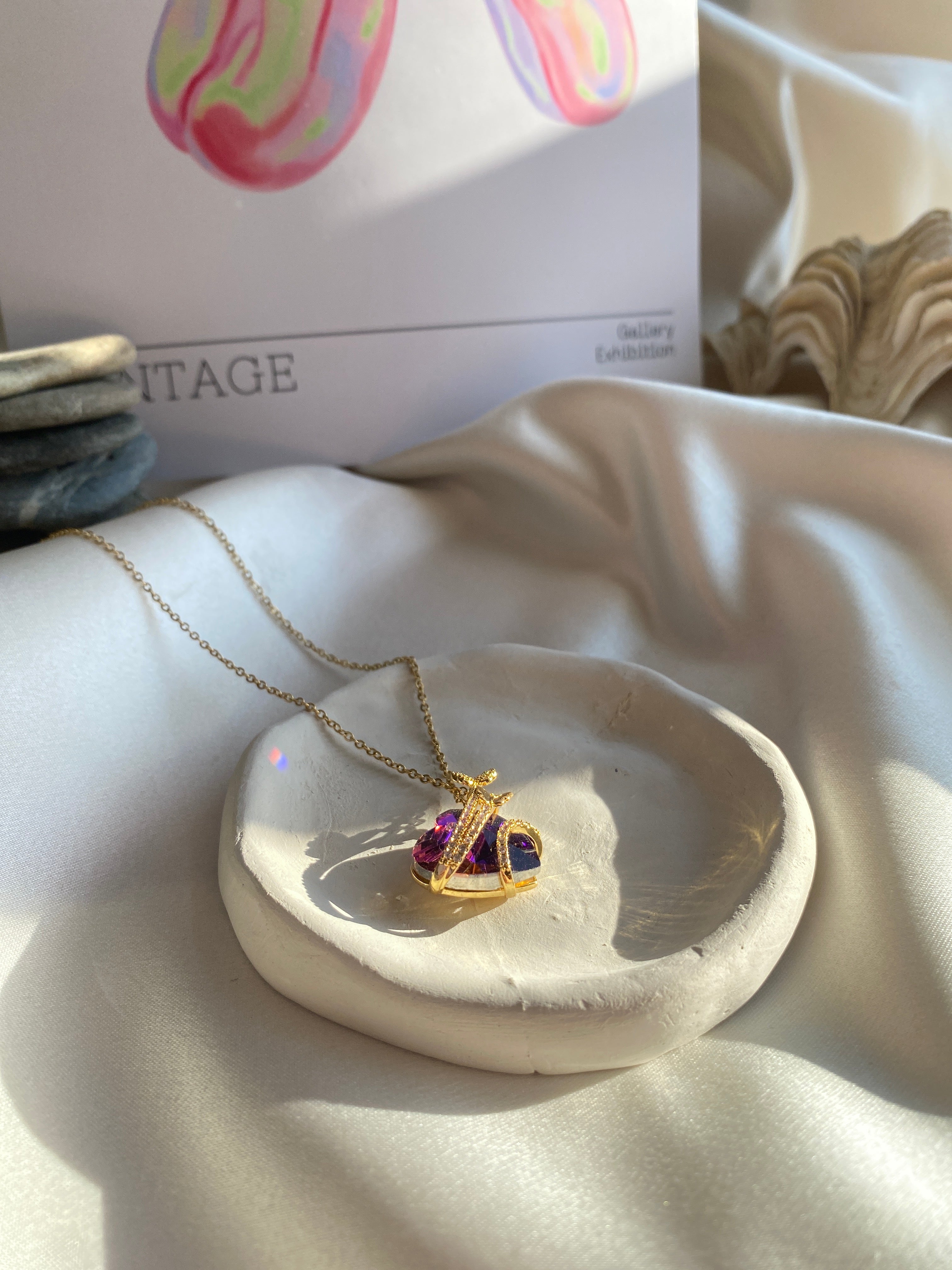 Kelebekli Mavi Taş Gold Çelik Kolye