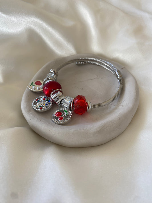 Charm | Kırmızı Detaylı Çelik Bilezik