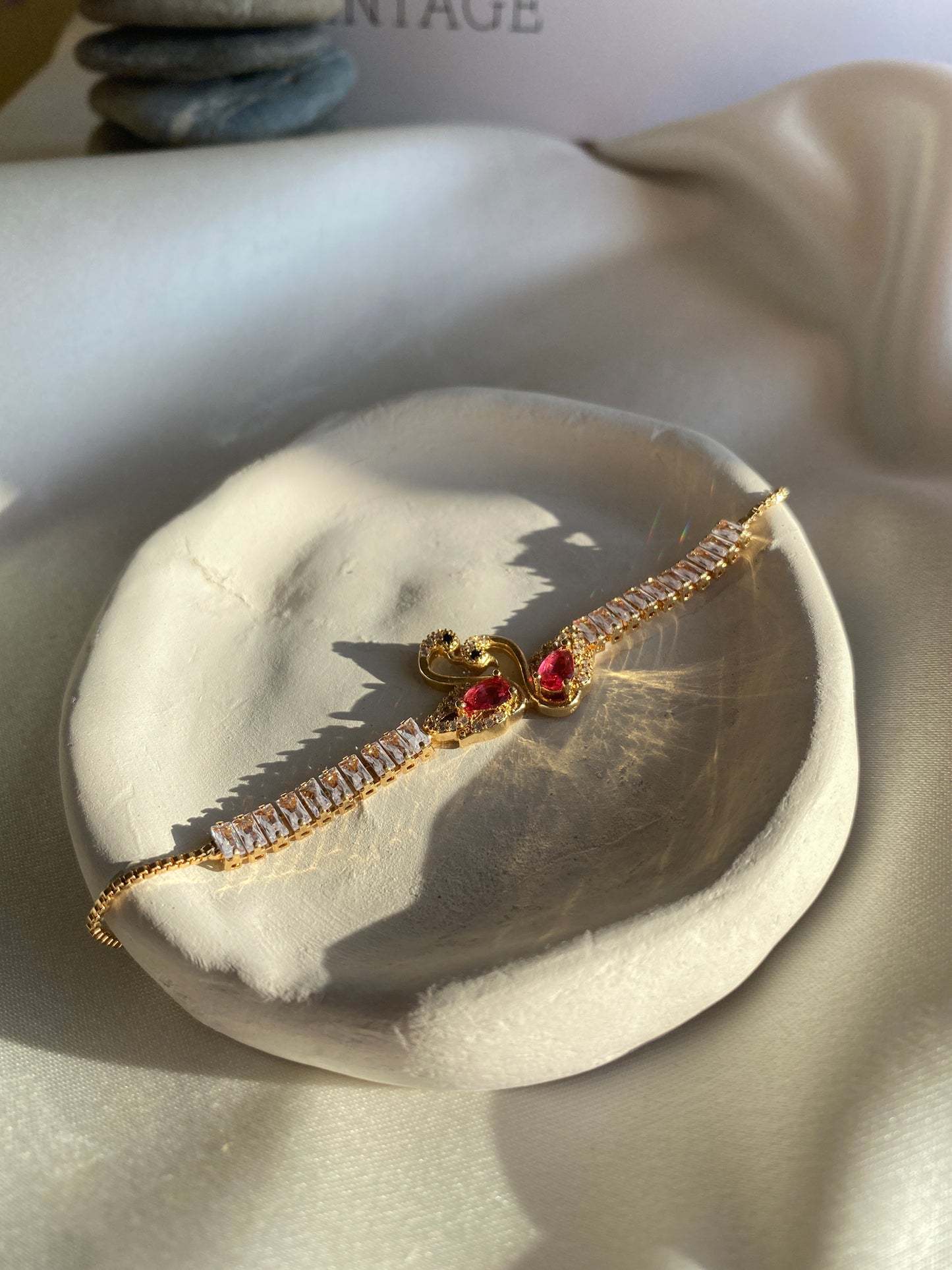 Swan Gold Red Stone Bracelet