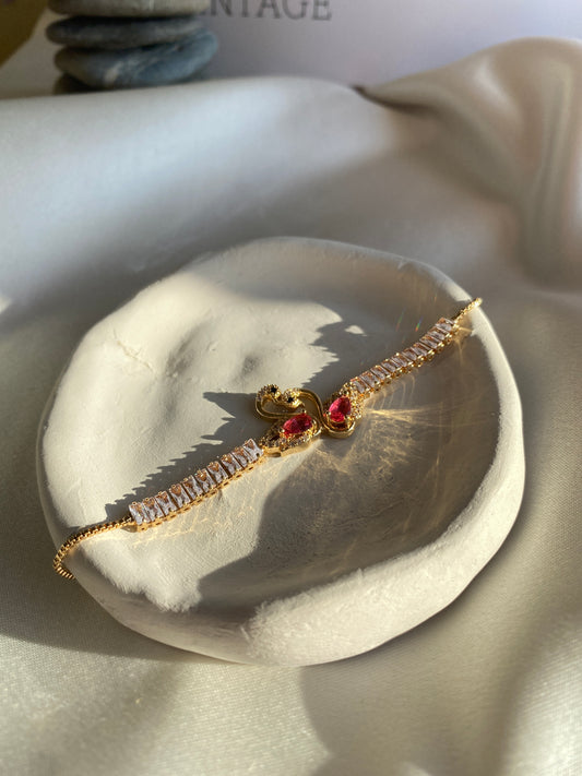 Swan Gold Red Stone Bracelet