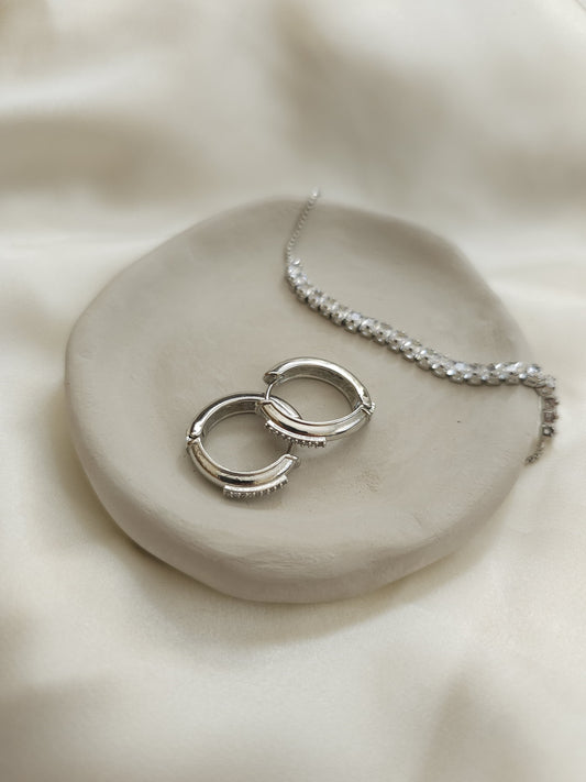 Lune Çelik Silver Taşlı Küpe