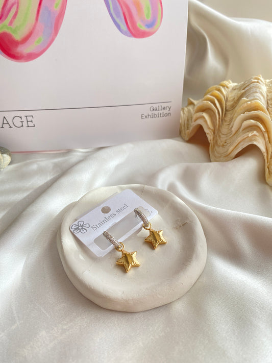 Yıldızlı Çelik Gold Küpe
