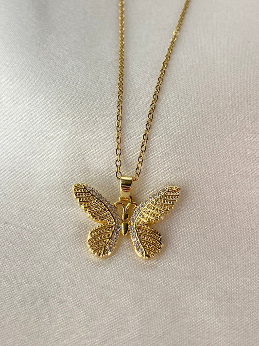 Taşlı Kelebek Çelik Kolye