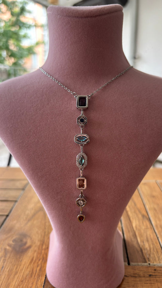 Lune Y Taşlı 7 Element Çelik Silver Kolye