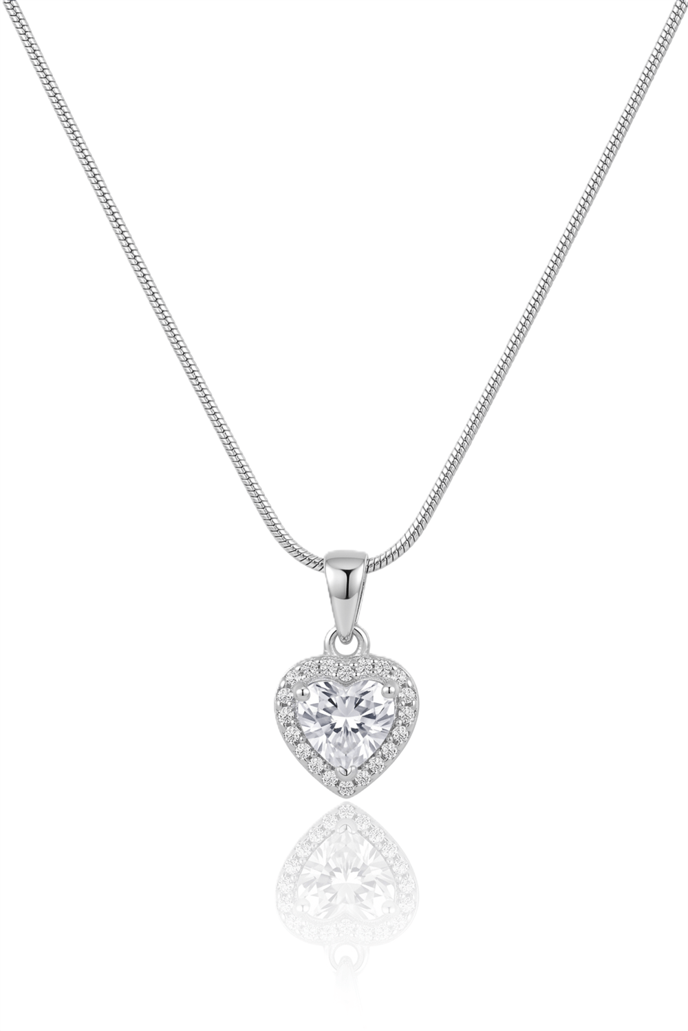 Çelik Kolye Silver Kalp Taşlı 45cm