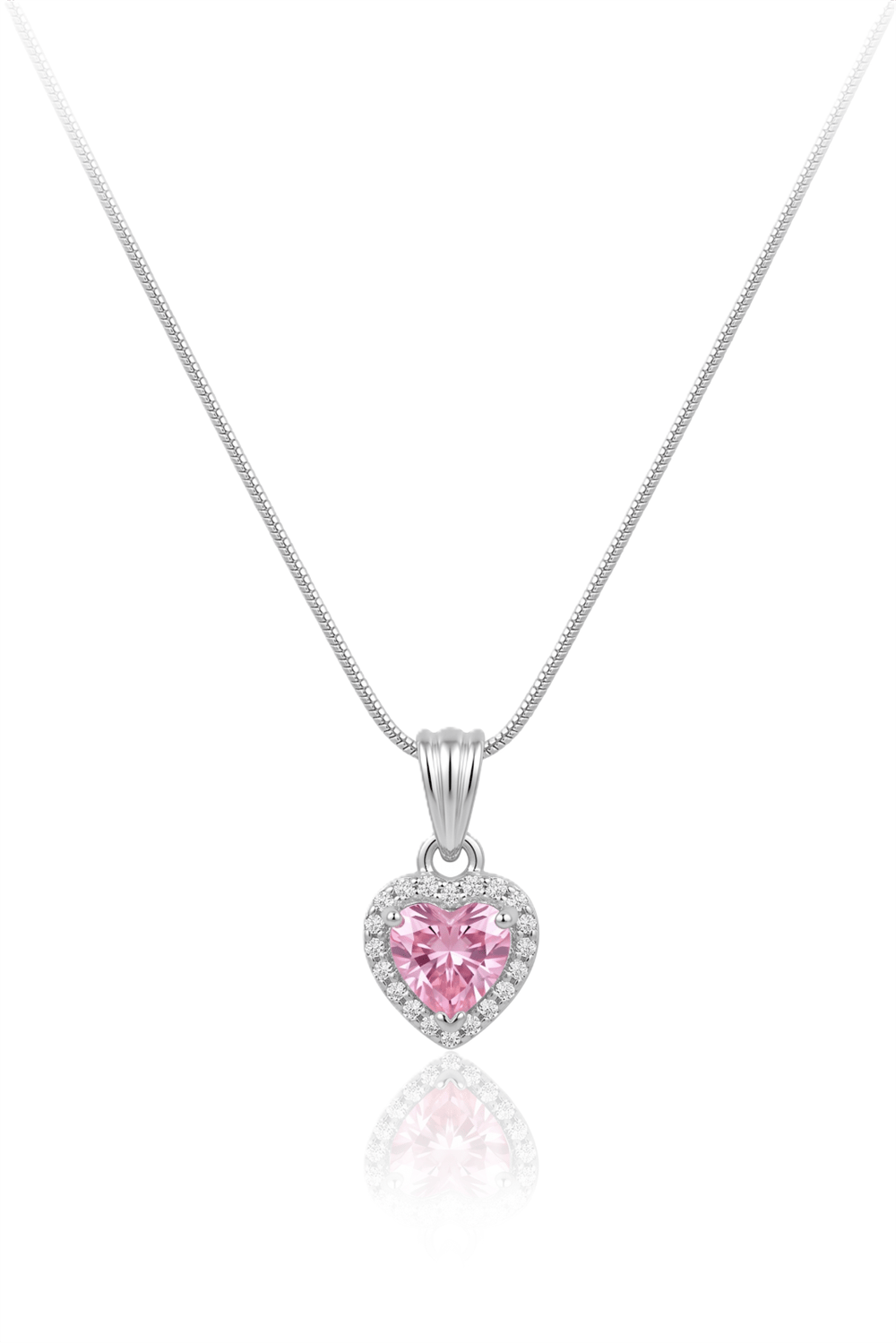 Çelik Kolye Silver Pembe Taşlı 45cm