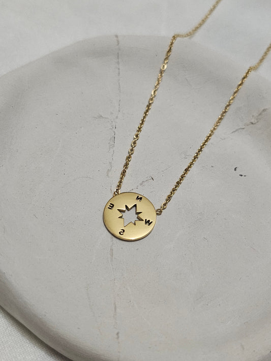 Compass Gold Steel Necklace