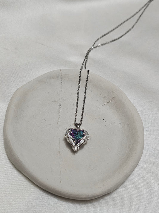 Silver Steel Necklace with Colorful Stones