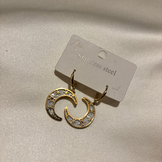 Lune Çelik Hilal Gold Küpe