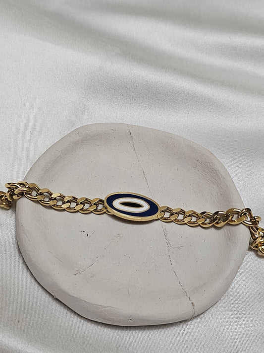 Çelik Nazar Boncuğu Gold Bileklik