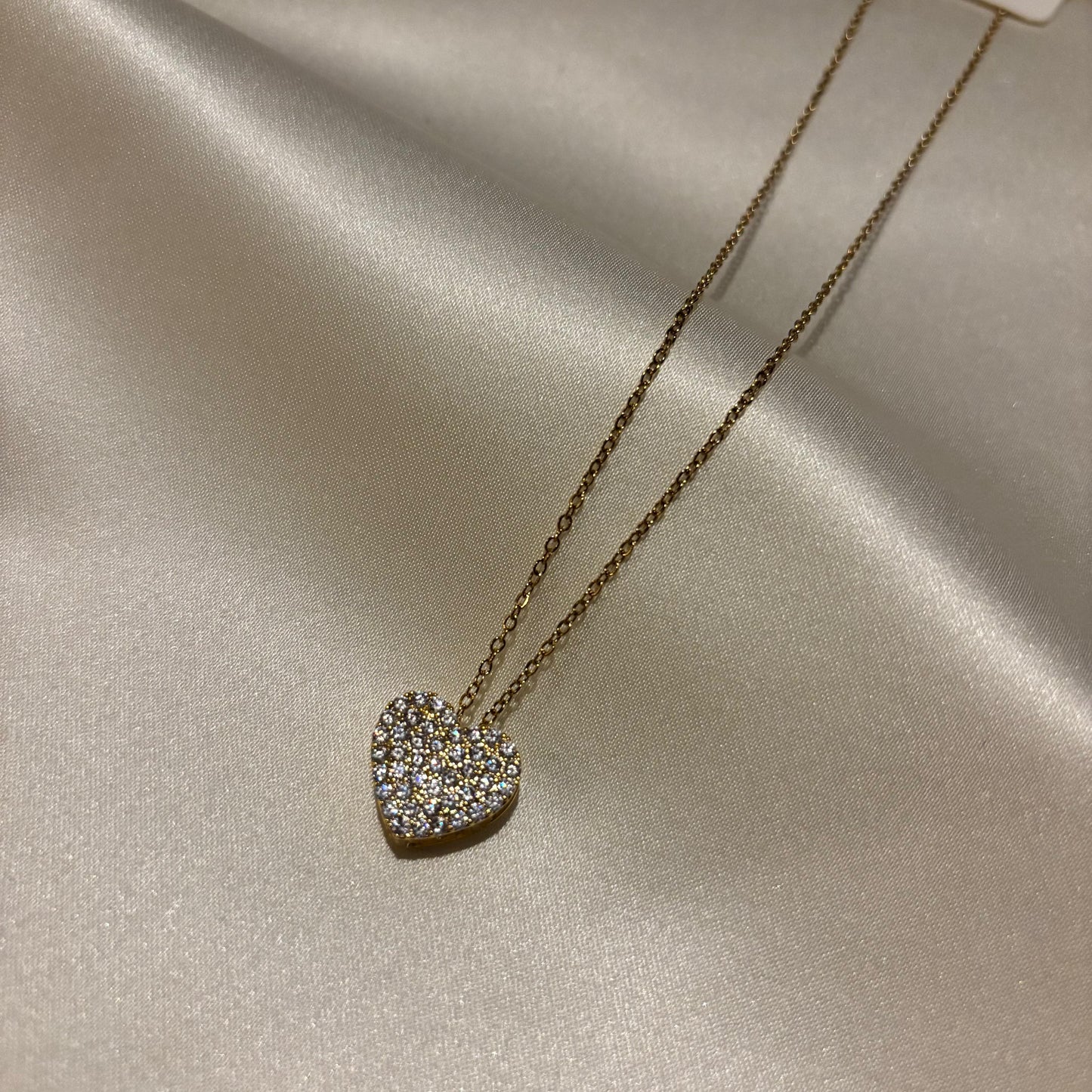 Lune Çelik Taşlı Kalp Gold Kolye