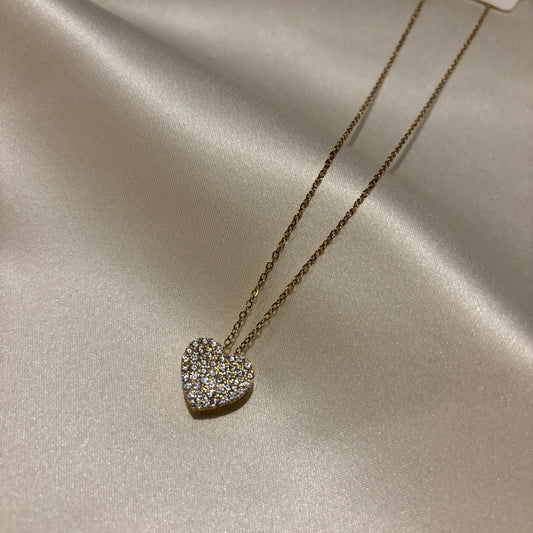 Lune Çelik Taşlı Kalp Gold Kolye