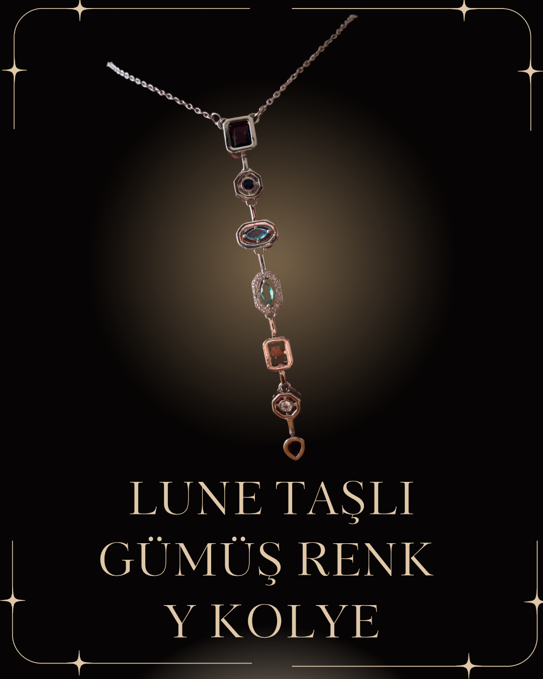 Lune Y Taşlı 7 Element Çelik Silver Kolye