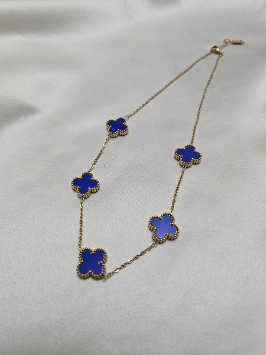 Clover Navy Blue Gold Steel Necklace